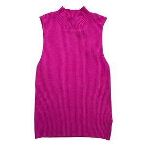The Drop Fuchsia Ribbed Knit Mock Neck Sleeveless Sweater Vest Womens Large NWT.